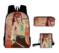 Zhongkaihua Fairy Tail, set di 3 zaini a tema anime 3 in 1, con borsa per la scuola, astucci e borsa a tracolla, per ragazzi e ragazze, per la stagione di apertura della scuola, set da 3 pezzi,