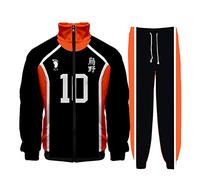 Zhongkaihua Haikyuu - Tuta sportiva Karasuno per scuola superiore e pallavolo, per allenamento, a maniche lunghe, felpa con zip e pantaloni della tuta con coulisse, set casual da 2 pezzi, Tipo 7., M