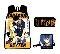 Zhongkaihua Haikyuu!! - Zaino, astuccio e borsa a tracolla, set da 3 pezzi, adatto per studenti, 3 set tra cui zaino Shoyo Hinata con stampa anime, astuccio per matite e borsa a tracolla, Tipo 7.,