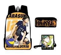 Zhongkaihua Haikyuu!! - Zaino, astuccio e borsa a tracolla, set da 3 pezzi, adatto per studenti, 3 set tra cui zaino Shoyo Hinata con stampa anime, astuccio per matite e borsa a tracolla, Tipo 9.,