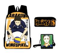 Zhongkaihua Haikyuu!! - Zaino, astuccio e borsa a tracolla, set da 3 pezzi, adatto per studenti, 3 set tra cui zaino Shoyo Hinata con stampa anime, astuccio per matite e borsa a tracolla, Tipo 4.,