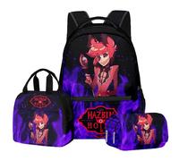 Zhongkaihua Hazbin Hotel Set di 3 pezzi, zaino anime, borsa per il pranzo singolo, astuccio per studenti, forniture per il rientro a scuola, zaino casual da viaggio, Tipo 1, 3 pz, Zaino a tema
