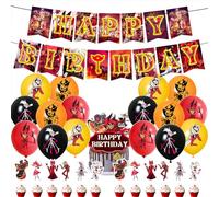Zhongkaihua Hazbin - Set di decorazioni per torte di compleanno, include striscione di buon compleanno, topper per torte, topper per cupcake, palloncini
