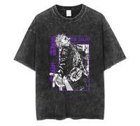 Zhongkaihua JJK Gojo Satoru Anime Ryomen Sukuna Summer Vintage Washed T-Shirt con grafica invecchiata in cotone nero per uomini giovani ragazzi casual hip hop streetwear, tipo a, XL