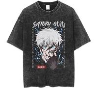 Zhongkaihua JJK Gojo Satoru Anime Ryomen Sukuna T-shirt vintage sbiato grafico invecchiato in cotone nero per uomini, giovani ragazzi, estate, casual, hip-hop, streetwear, L