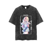 Zhongkaihua Kitagawa Marin Anime Kuroe Shizuku T-shirt vintage effetto slavato in cotone con grafica invecchiata per uomini giovani ragazzi estate casual hip hop streetwear, Tipo 2, S