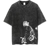 Zhongkaihua Maglietta JJK Gojo Satoru Anime Ryomen Sukuna vintage effetto slavato con grafica invecchiata in cotone nero per uomini giovani ragazzi estate casual hip hop streetwear, Tipo 9, L
