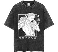 Zhongkaihua Maglietta JJK Gojo Satoru Anime Ryomen Sukuna vintage effetto slavato con grafica invecchiata in cotone nero per uomini giovani ragazzi estate casual hip hop streetwear, Tipo 10., XL