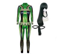 Zhongkaihua MHA Asui Tsuyu Cosplay Suit Roel Play Green Body Asui Tsuyu Costume Set con parrucca Halloween Carnevale Party per adulti