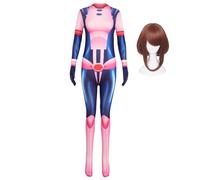 Zhongkaihua MHA - Completo per cosplay di Uraraka Ochako, con body rosa di Uraraka Ochako, set con parrucca, per Halloween, carnevale, feste per adulti