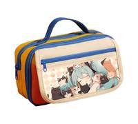 Zhongkaihua Miku - Astuccio per matite a tema anime, grande capacità, multi-scomparto, in cotone, con cerniera, per cosmetici e cancelleria, Tipo 3, 21x8x12cm, Astuccio portamatite