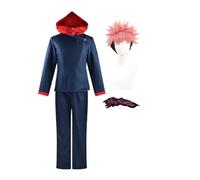 Zhongkaihua Yuji Itadori - Costume per cosplay di scuola superiore, giacca con cappuccio e pantaloni con parrucca, set completo per Halloween, anime, carnevale, giochi di ruolo
