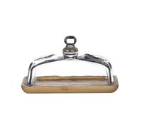 zhongqunli Burriera con coperchio, Piatto for burro in legno con coperchio in vetro, scatola for formaggi, piatto for snack, torta, dessert