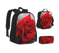 ZHONGSK A Red Rose - Set zaino 3 in 1 con astuccio + borsa per il pranzo, resistente all'acqua, per studenti, bambini, adolescenti, ragazze e ragazzi, Nero , Taglia unica, Set di zaini per la scuola