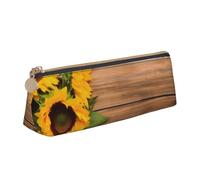ZHONGSK Astuccio in pelle con tre girasoli su legno, astuccio portapenne per studenti, grazioso astuccio con cerniera, per ragazze e ragazzi, bianco, Taglia unica, Organizer per imballaggio