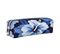 ZHONGSK Astuccio in pelle, piccolo astuccio portapenne con cerniera, astuccio per cancelleria stampato, organizer per bambini, ragazze, ragazzi, insegnanti e uso in ufficio (ibisco blu), bianco,