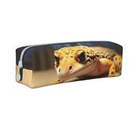 ZHONGSK Astuccio in pelle, piccolo astuccio portapenne con cerniera, astuccio per cancelleria stampato, organizer per bambini, ragazze, ragazzi, insegnanti e uso in ufficio (geco leopardo sabbia),