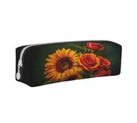 ZHONGSK Astuccio in pelle, piccolo astuccio portapenne con cerniera, astuccio per cancelleria stampato, organizer per bambini, ragazze, ragazzi, insegnanti e uso in ufficio (girasole e rosa), bianco,