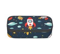 ZHONGSK Astuccio per matite di grande capacità, astuccio grande - Rocket Clipart Space Ship - Borsa per cancelleria scolastica organizer per trucchi con scomparti con cerniera per ragazze ragazzi