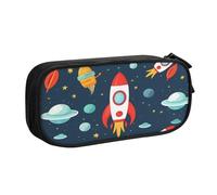 ZHONGSK Astuccio per matite di grande capacità, astuccio per cancelleria, matita con scomparti con cerniera, grazioso astuccio per matite | Rocket Clipart Space Ship | Portapenne organizer per ragazzi