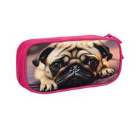ZHONGSK Astuccio per matite di grande capacità, astuccio per cancelleria, matita con scomparti con cerniera, grazioso astuccio per matite | Cry Pug | Astuccio organizer per ragazzi e adulti, rosa,