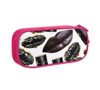 ZHONGSK Astuccio portapenne di grande capacità, astuccio per cancelleria, matita con scomparti con cerniera, grazioso astuccio per matite | motivo labbra nere | organizer per ragazzi e adulti, rosa,