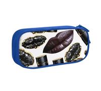 ZHONGSK Astuccio portapenne di grande capacità, astuccio per cancelleria, matita con scomparti con cerniera, grazioso astuccio per matite | motivo labbra nere | organizer per ragazzi e adulti, Blu,