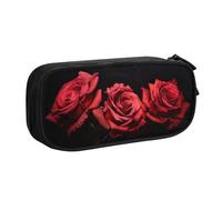 ZHONGSK Astuccio portapenne di grande capacità, astuccio per cancelleria, matita con scomparti con cerniera, grazioso astuccio per matite | rosa rossa e foglie nere | astuccio organizer per ragazzi e