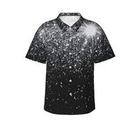 ZHONGSK Camicia hawaiana da uomo con bottoni, camicia da spiaggia a maniche corte, camicia estiva casual, con glitter argento lucido, stampa alla moda, vestibilità ampia, Nero , XXL