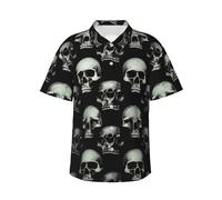 ZHONGSK Camicia hawaiana da uomo con bottoni, camicia da spiaggia a maniche corte, camicia estiva casual, con teschio nero, stampa alla moda, vestibilità ampia, Nero , XXL