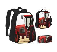 ZHONGSK Cartone animato trattore - borsa per la scuola + astuccio + borsa per il pranzo, set zaino 3 in 1, resistente all'acqua, per studenti, bambini, adolescenti, ragazze e ragazzi, Nero , Taglia