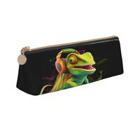 ZHONGSK Chameleon Ascolta la musica - Astuccio in pelle per matite e penne, cancelleria per studenti, grazioso astuccio con cerniera, per ragazze e ragazzi, bianco, Taglia unica, Organizer per