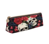 ZHONGSK Cool Skull Head and Roses - Astuccio in pelle per matite e penne, cancelleria per studenti, grazioso astuccio con cerniera, borsa organizer per ragazze e ragazzi, bianco, Taglia unica,