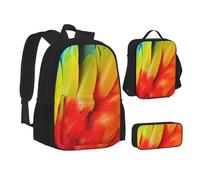 ZHONGSK Fantastica piuma di pappagallo - borsa per la scuola + astuccio + borsa per il pranzo, set zaino 3 in 1, resistente all'acqua, per studenti, bambini, adolescenti, ragazze e ragazzi, Nero ,