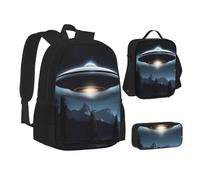 ZHONGSK Flying Saucer At Night - Set zaino 3 in 1 con borsa per la scuola, astuccio e borsa per il pranzo, resistente all'acqua, per studenti, bambini, adolescenti, ragazze e ragazzi, Nero , Taglia