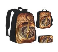 ZHONGSK Law of The Compass Navigation - Zaino 3 in 1 con borsa per la scuola, astuccio e borsa per il pranzo, resistente all'acqua, per studenti, bambini, adolescenti, ragazze e ragazzi, Nero , Taglia