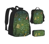ZHONGSK Math Question - Zaino 3 in 1 con borsa per la scuola, astuccio e borsa per il pranzo, resistente all'acqua, per studenti, bambini, adolescenti, ragazze e ragazzi, Nero , Taglia unica, Set di