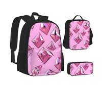 ZHONGSK Motivo a rombi rosa - borsa per la scuola + astuccio + borsa per il pranzo, set zaino 3 in 1, resistente all'acqua, per studenti, bambini, adolescenti, ragazze e ragazzi, Nero , Taglia unica,