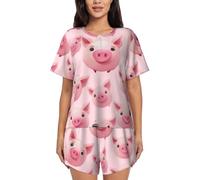 ZHONGSK Pigiama da donna a maniche corte - molti cani - comodo pigiama estivo da notte set top a maniche corte e pantaloncini con tasche coulisse per abbigliamento casual e casa, Divertente muso di