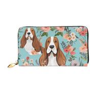 ZHONGSK Portafoglio da donna in pelle - Elegante portafoglio lungo con cerniera pochette - portamonete porta carte di credito organizer - Simpatici porcellini d'India, Dolce Basset Hound Fiori, Taglia