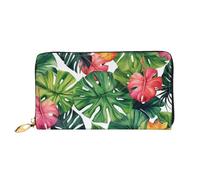 ZHONGSK Portafoglio da donna in pelle - Elegante portafoglio lungo con cerniera pochette - portamonete porta carte di credito organizer - Winter The Dolphin, Foglie tropicali, Taglia unica