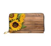 ZHONGSK Portafoglio da donna in pelle - Elegante portafoglio lungo con cerniera pochette - portamonete porta carte di credito organizer - Simpatici porcellini d'India, Tre Girasoli Su Legno, Taglia