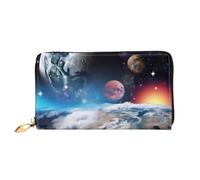 ZHONGSK Portafoglio da donna in pelle - Elegante portafoglio lungo con cerniera pochette - portamonete porta carte di credito organizer - pelle di coccodrillo, Pianeta spaziale, Taglia unica