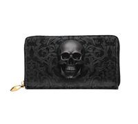 ZHONGSK Portafoglio da donna in pelle - Elegante portafoglio lungo con cerniera pochette - portamonete porta carte di credito organizer - foglie e coccinelle, Cranio Gotico Carta da Parati, Taglia