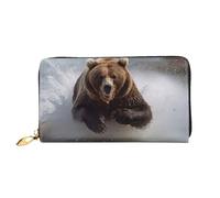 ZHONGSK Portafoglio da donna in pelle - Elegante portafoglio lungo con cerniera pochette - portamonete porta carte di credito organizer - Cartoon Pig, Bear Running, Taglia unica