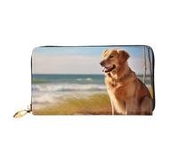ZHONGSK Portafoglio da donna in pelle - Elegante portafoglio lungo con cerniera pochette - portamonete porta carte di credito organizer - foglie e coccinelle, Golden Retriever, Taglia unica