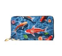 ZHONGSK Portafoglio da donna in pelle - Elegante portafoglio lungo con cerniera pochette - portamonete porta carte di credito organizer - rosso fragola, Carpa rossa giapponese, Taglia unica