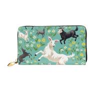 ZHONGSK Portafoglio da donna in pelle - Elegante portafoglio lungo con cerniera pochette - portamonete porta carte di credito organizer - foglie e coccinelle, Capra Frolic, Taglia unica