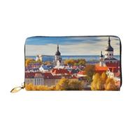 ZHONGSK Portafoglio da donna in pelle - Elegante portafoglio lungo con cerniera pochette - portamonete porta carte di credito organizer - cane animale, Tallinn Estonia Città, Taglia unica