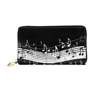 ZHONGSK Portafoglio da donna in pelle - Elegante portafoglio lungo con cerniera pochette - portamonete porta carte di credito organizer - mucca carina -, Nota di musica bianca nera, Taglia unica